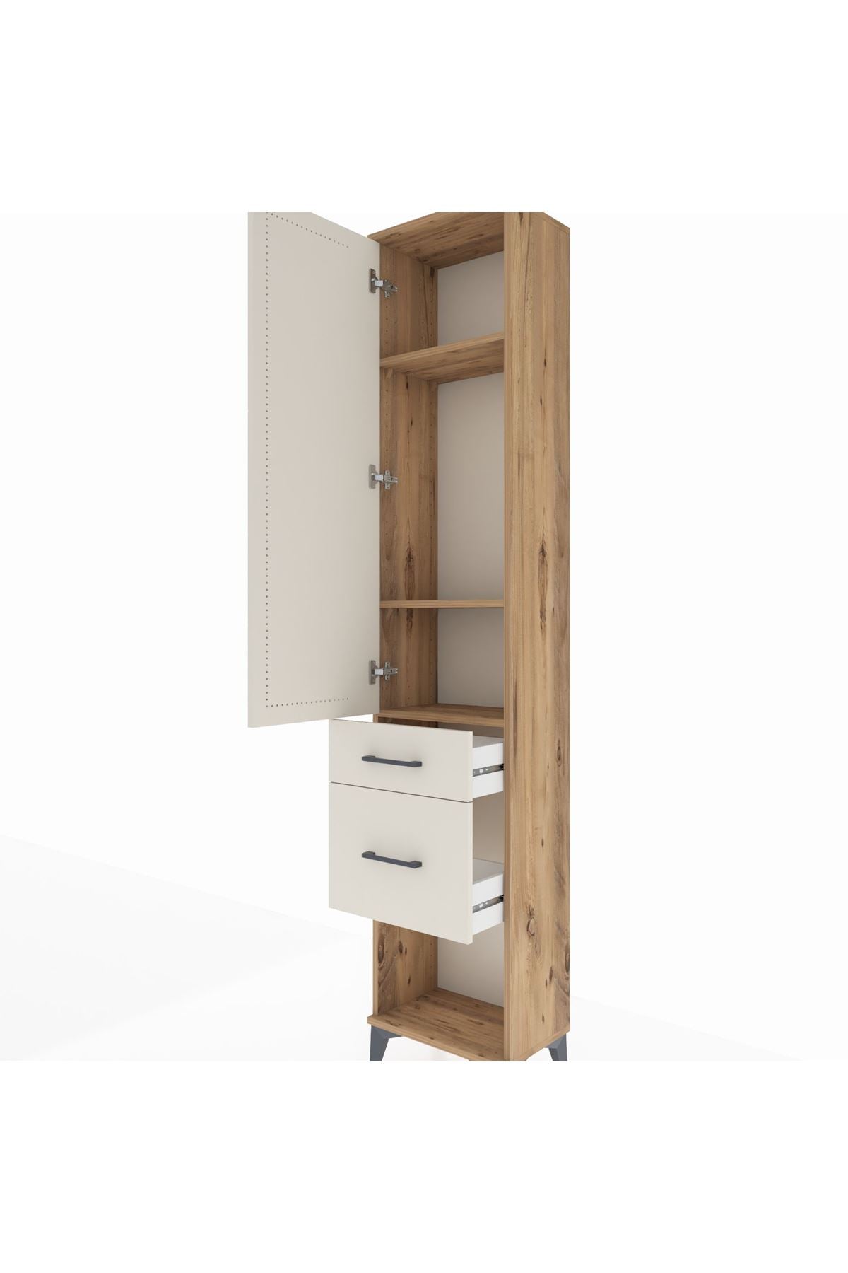 Arges Dolap 3 Raflı 2 Çekmeceli Tek Kapaklı 44x30x221 Çam-Aytaşı