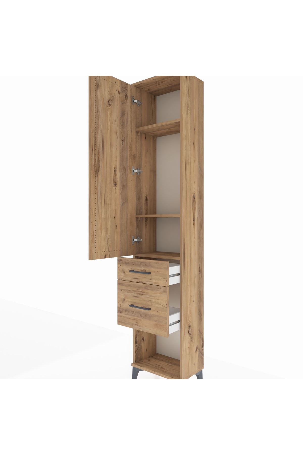 Arges Dolap 3 Raflı 2 Çekmeceli Tek Kapaklı 44x30x221 Çam-Çam