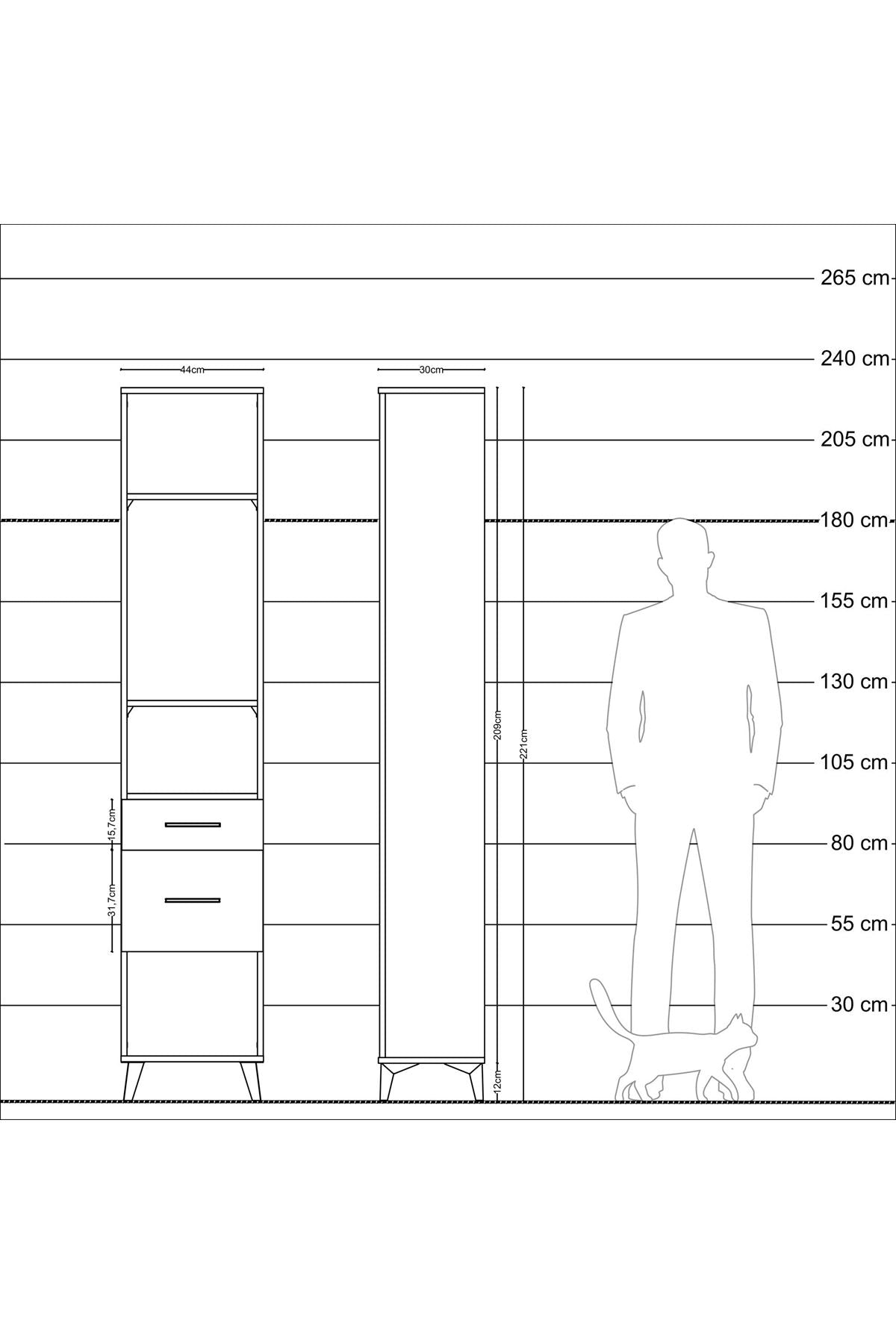 Arges Dolap 3 Raflı 2 Çekmeceli 44x30x221 Aytaşı-Antrasit