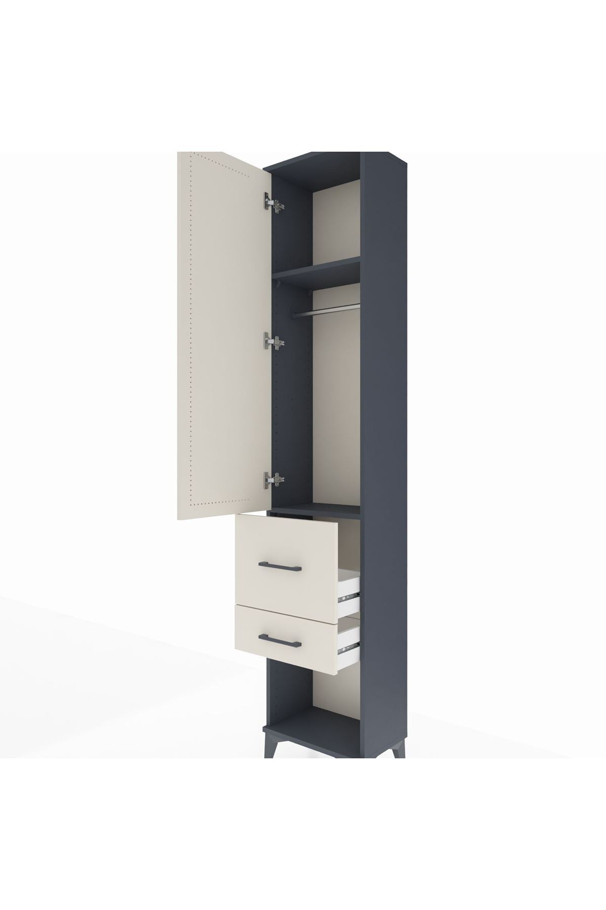 Arges Dolap 2 Raflı 2 Çekmeceli Tek Askılı 44x30x221 Antrasit-Aytaşı