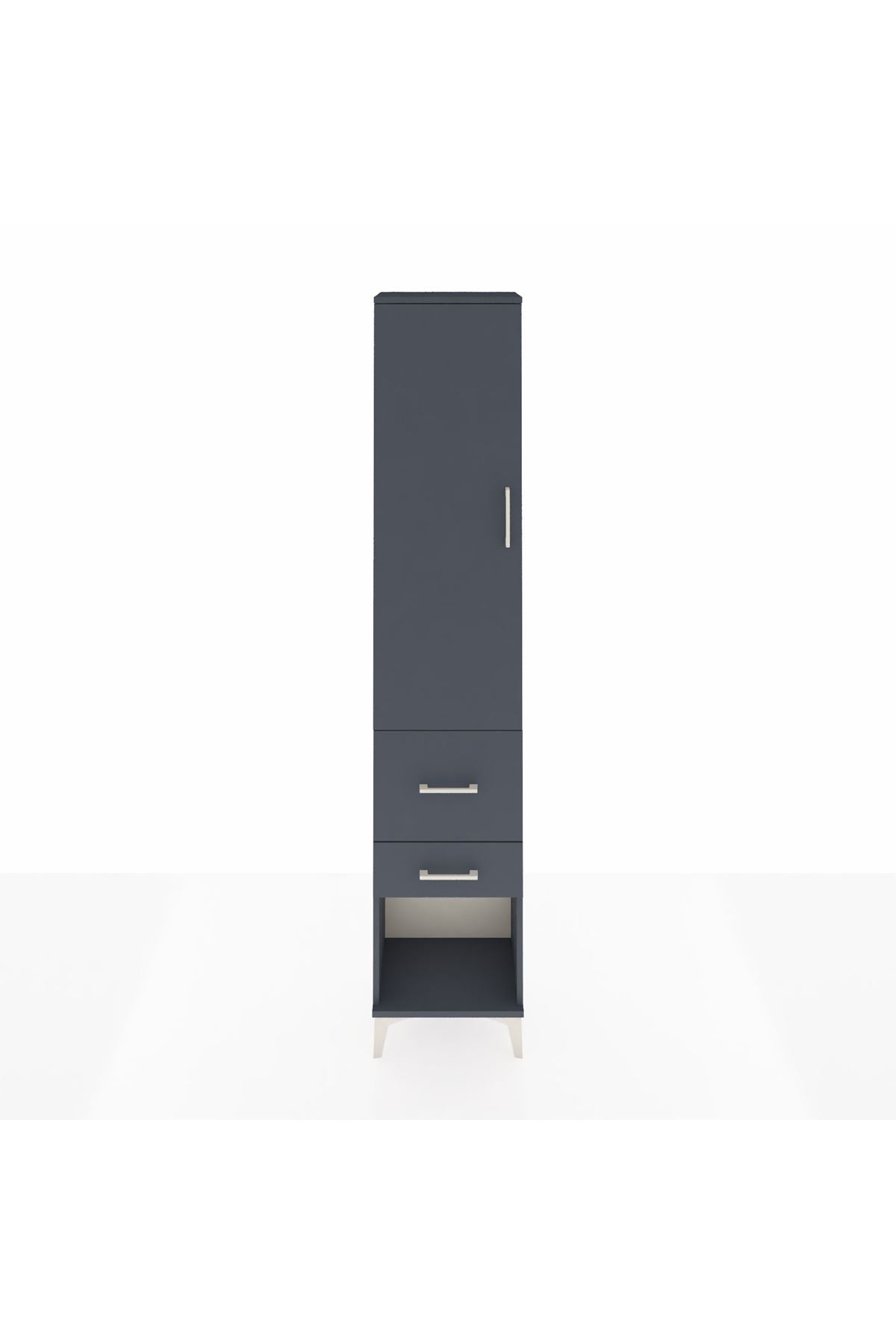 Arges Dolap 2 Raflı 2 Çekmeceli Tek Askılı 44x30x221 Antrasit-Antrasit