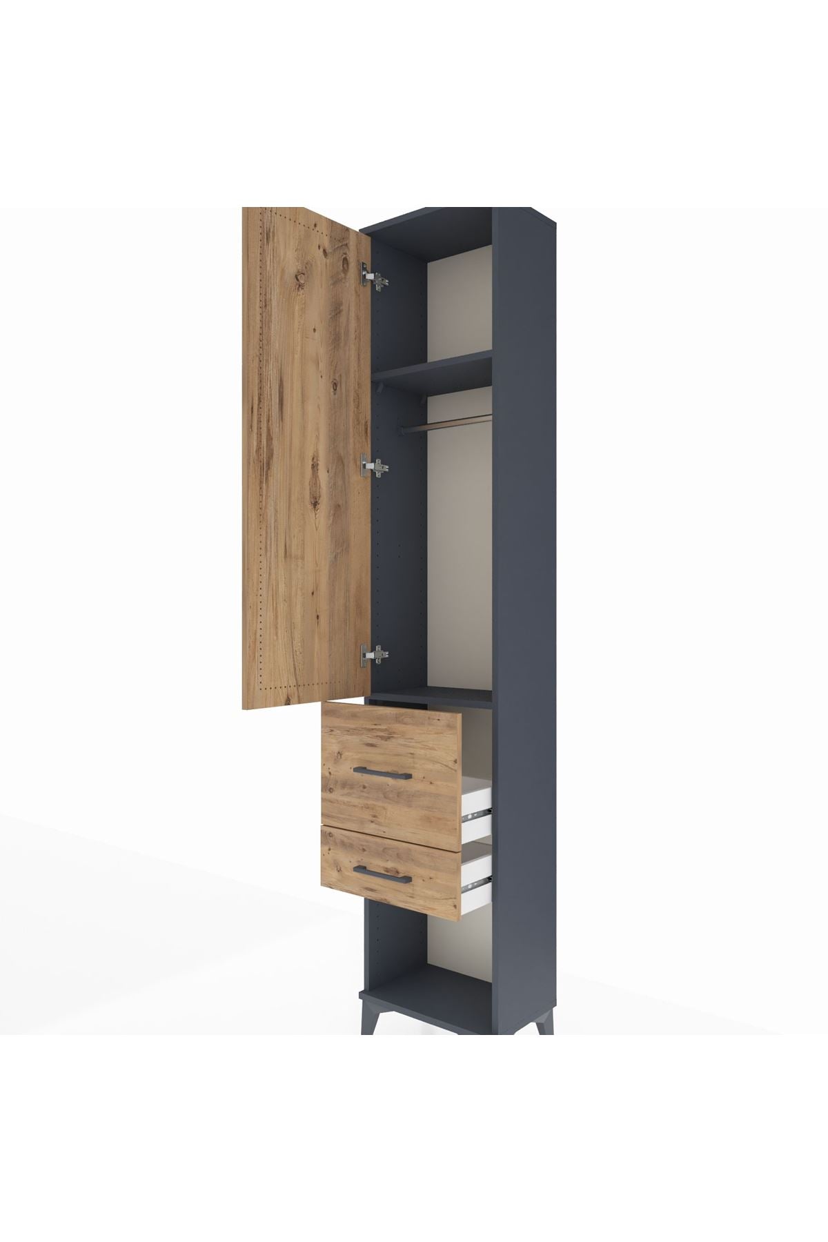 Arges Dolap 2 Raflı 2 Çekmeceli Tek Askılı 44x30x221 Antrasit-Çam