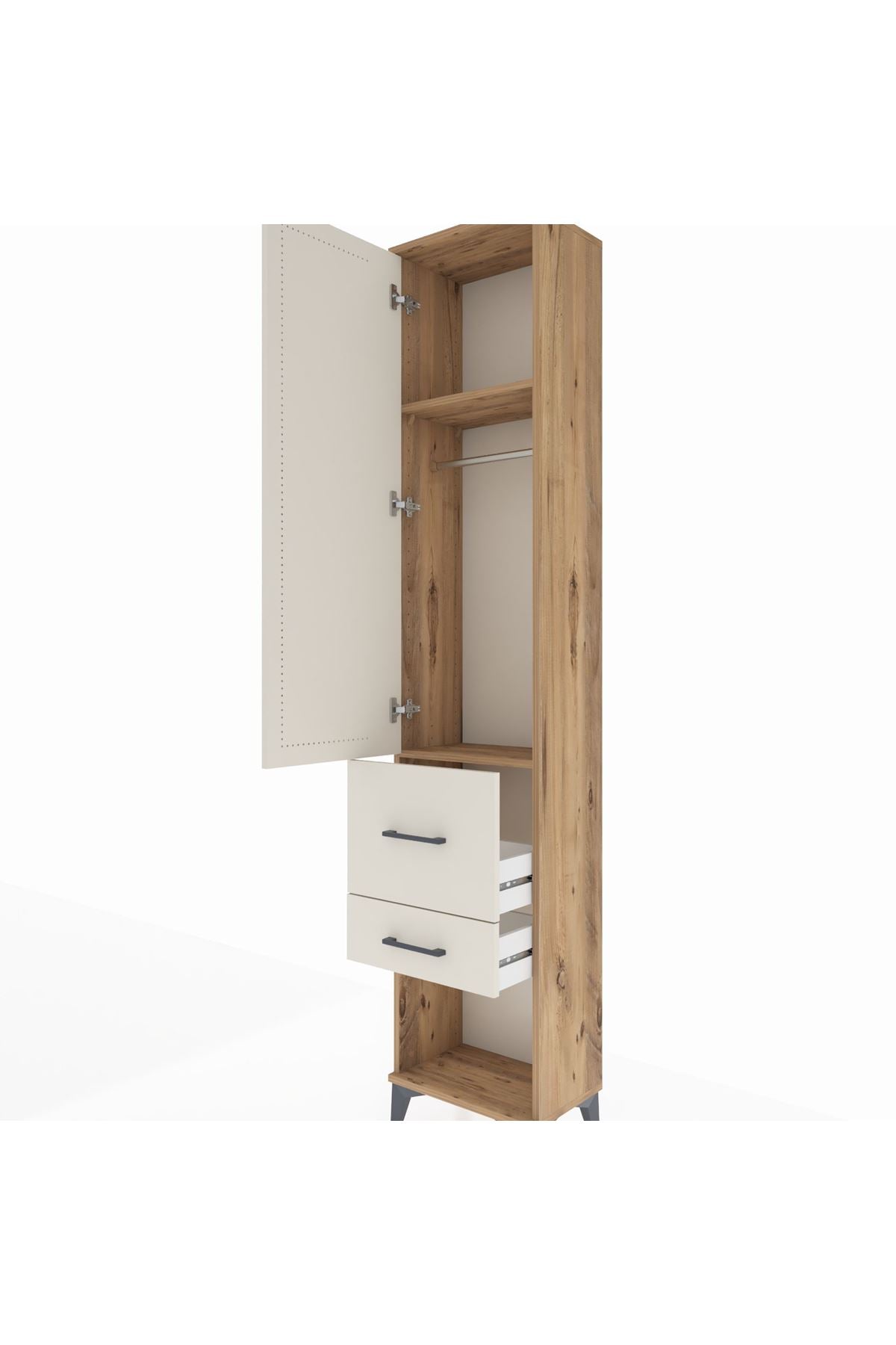 Arges Dolap 2 Raflı 2 Çekmeceli Tek Askılı 44x30x221 Çam-Aytaşı