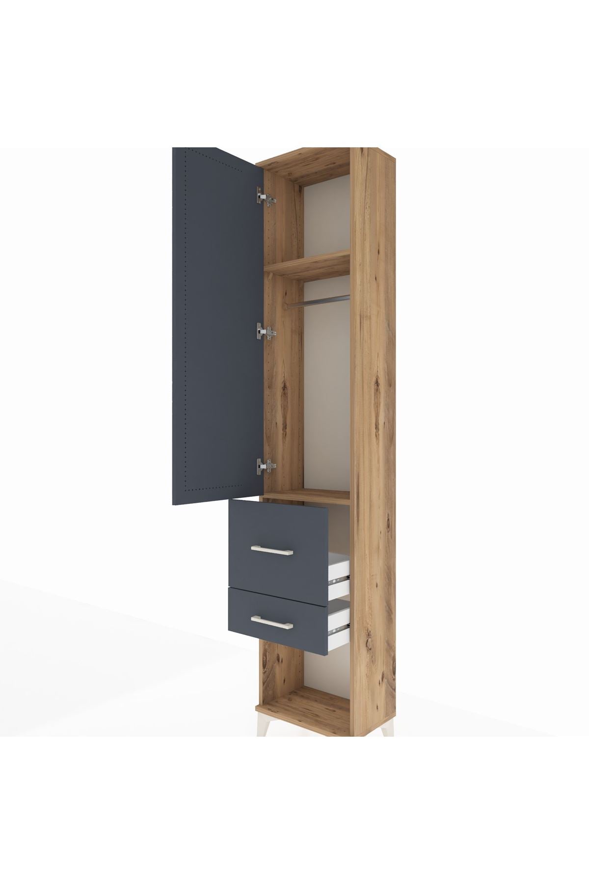 Arges Dolap 2 Raflı 2 Çekmeceli Tek Askılı 44x30x221 Çam-Antrasit