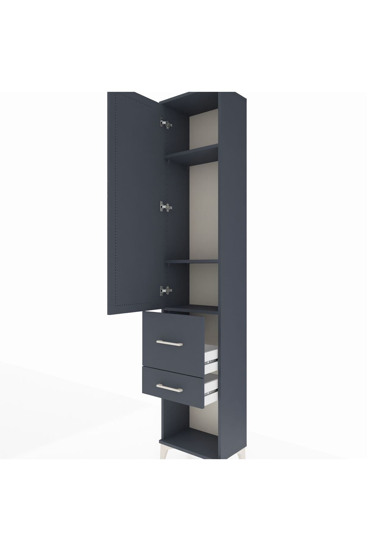 Arges Dolap 3 Raflı 2 Çekmeceli Tek Kapaklı 44x30x221 Antrasit-Antrasit