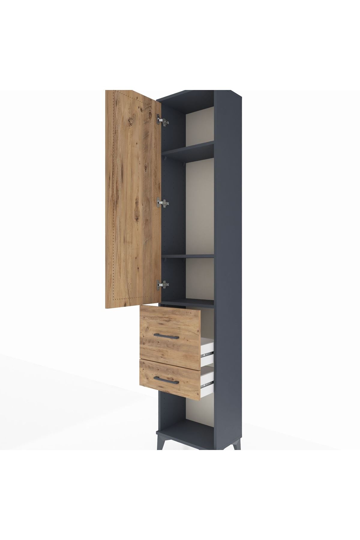 Arges Dolap 3 Raflı 2 Çekmeceli Tek Kapaklı 44x30x221 Antrasit-Çam