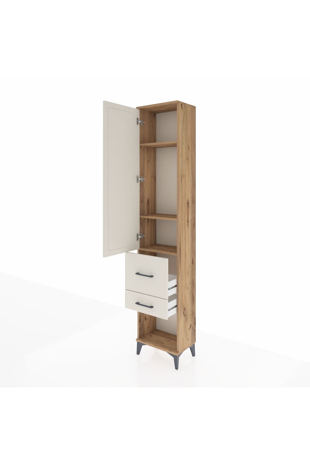 Arges Dolap 3 Raflı 2 Çekmeceli Tek Kapaklı 44x30x221 Çam-Aytaşı