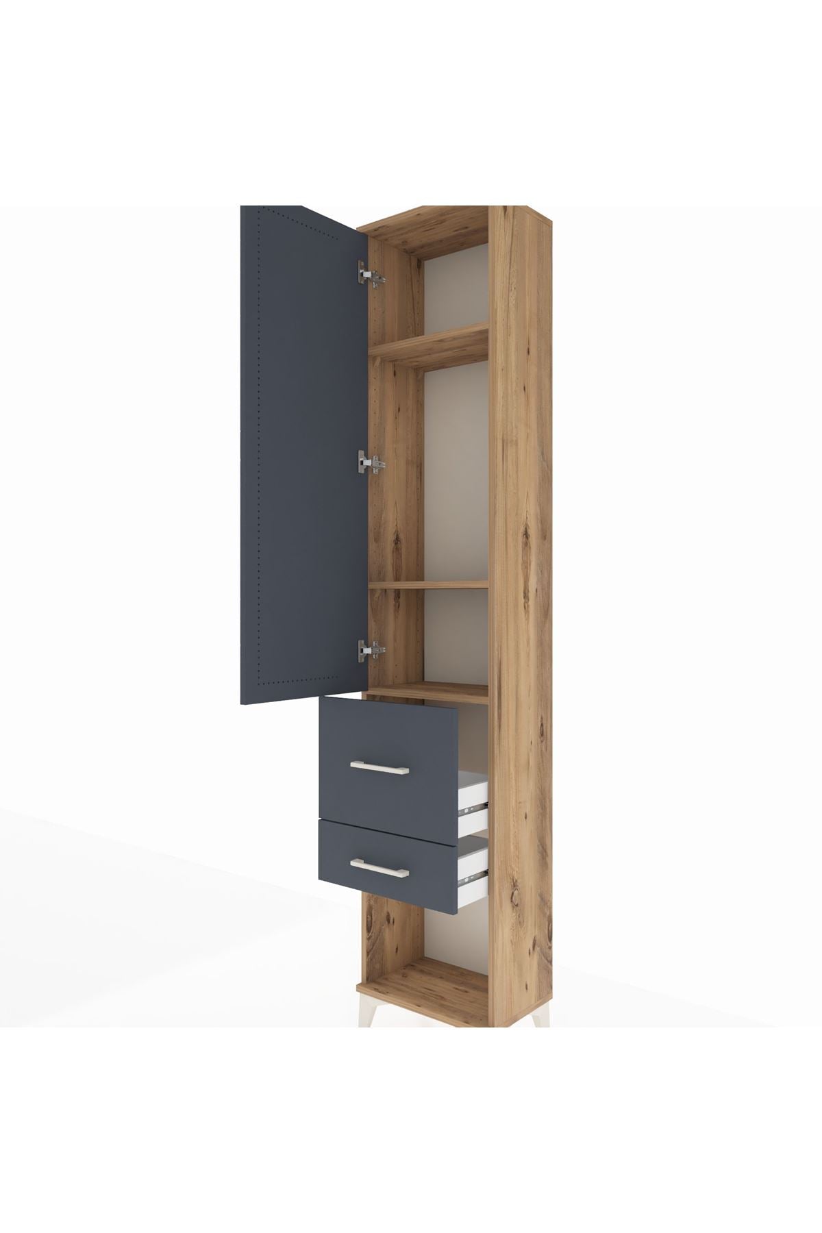 Arges Dolap 3 Raflı 2 Çekmeceli Tek Kapaklı 44x30x221 Çam-Antrasit