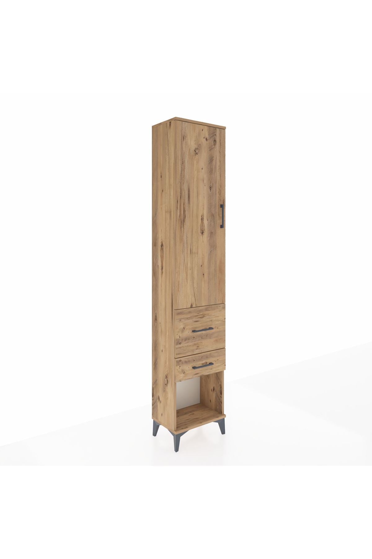 Arges Dolap 3 Raflı 2 Çekmeceli Tek Kapaklı 44x30x221 Çam-Çam