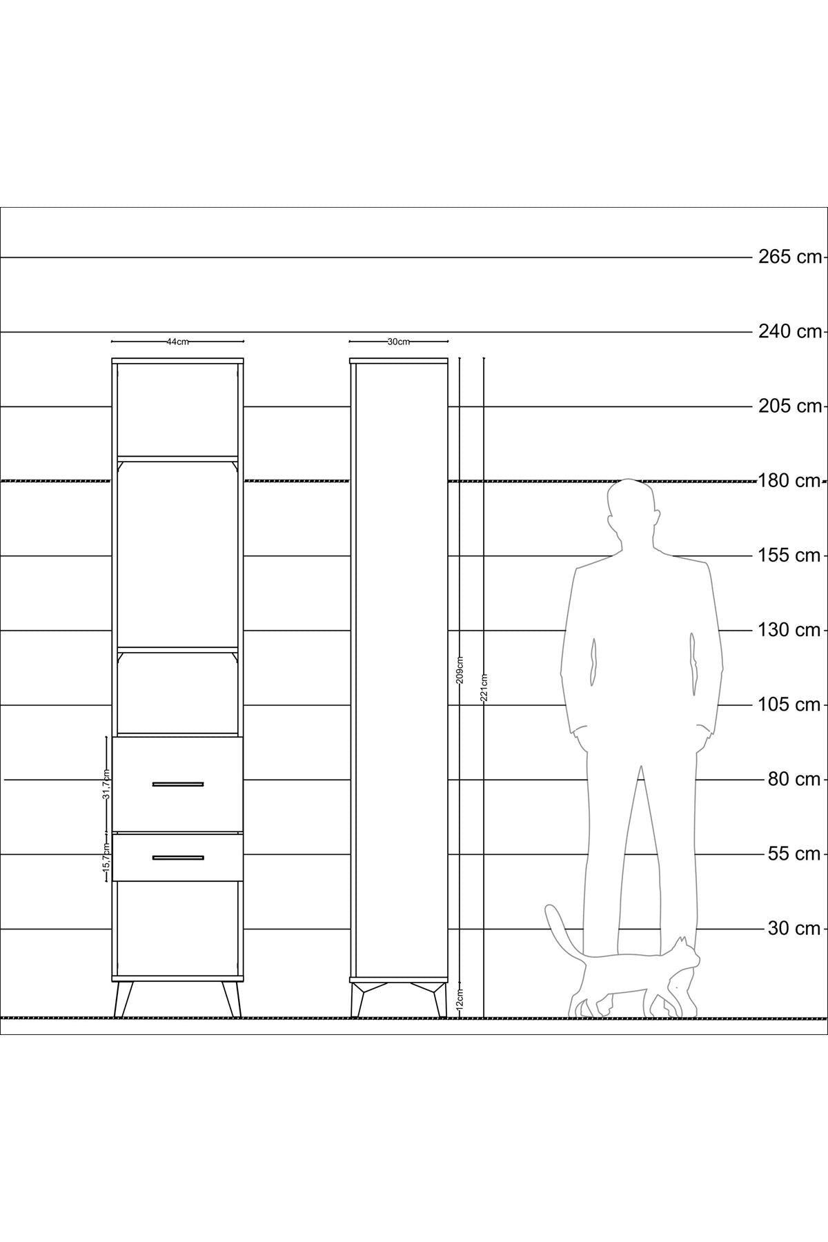 Arges Dolap 3 Raflı 2 Çekmeceli 44x30x221 Çam-Antrasit