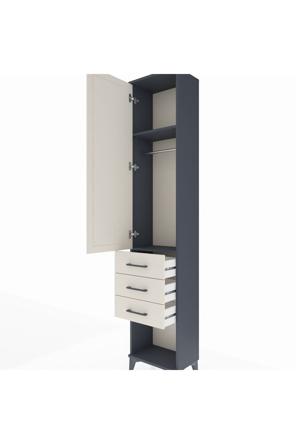 Arges Dolap 2 Raflı 3 Çekmeceli Tek Askılı 44x30x221 Antrasit-Aytaşı