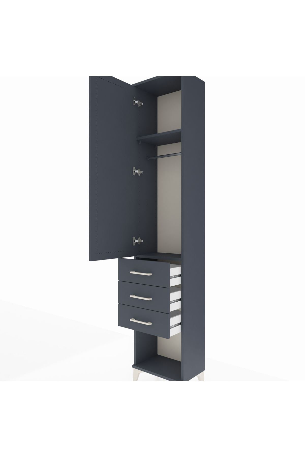 Arges Dolap 2 Raflı 3 Çekmeceli Tek Askılı 44x30x221 Antrasit-Antrasit