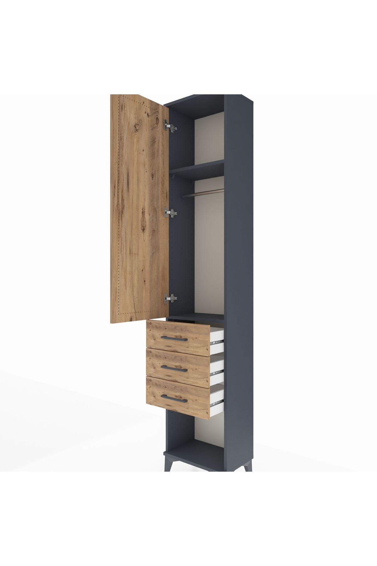 Arges Dolap 2 Raflı 3 Çekmeceli Tek Askılı 44x30x221 Antrasit-Çam