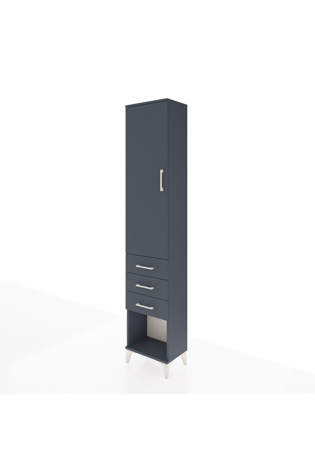 Arges Dolap 3 Raflı 3 Çekmeceli Tek Kapaklı 44x30x221 Antrasit-Antrasit