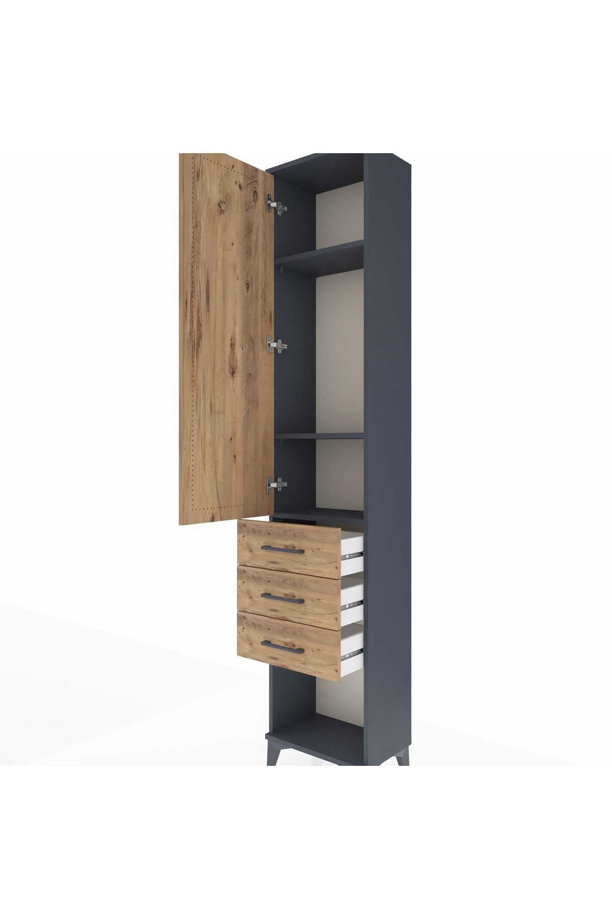 Arges Dolap 3 Raflı 3 Çekmeceli Tek Kapaklı 44x30x221 Antrasit-Çam