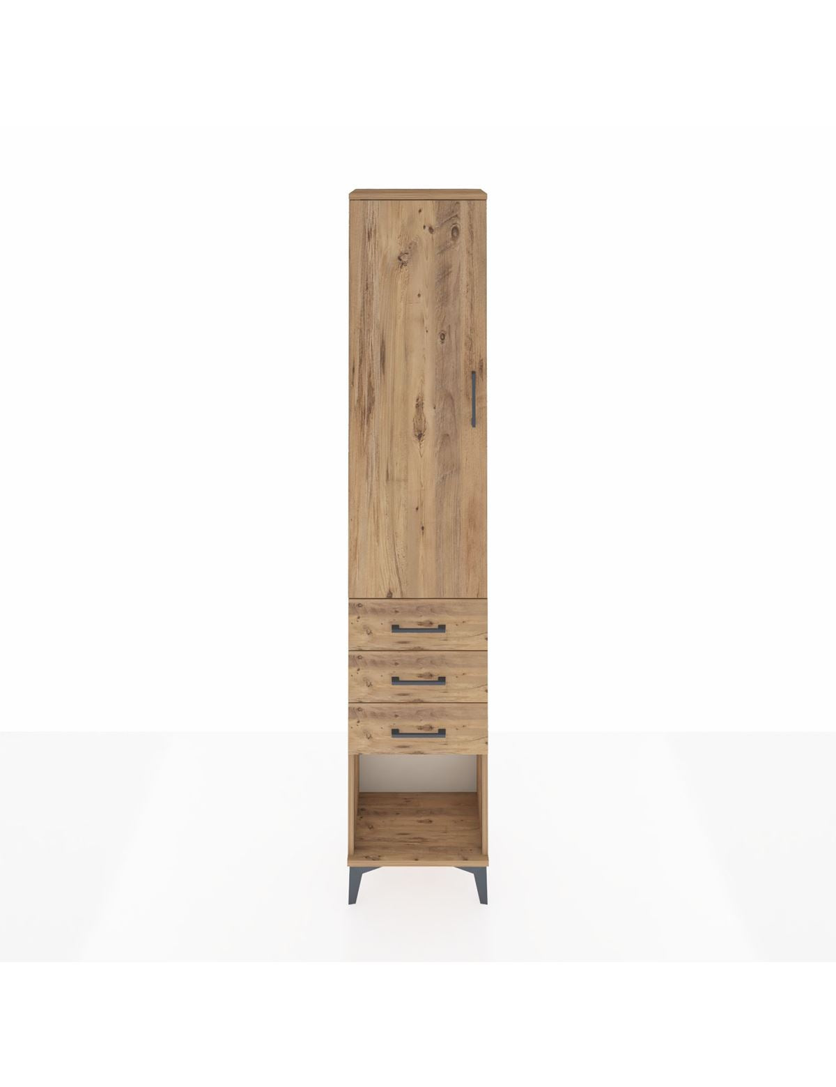 Arges Dolap 3 Raflı 3 Çekmeceli Tek Kapaklı 44x30x221 Çam-Çam