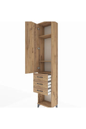 Arges Dolap 3 Raflı 3 Çekmeceli Tek Kapaklı 44x30x221 Çam-Çam