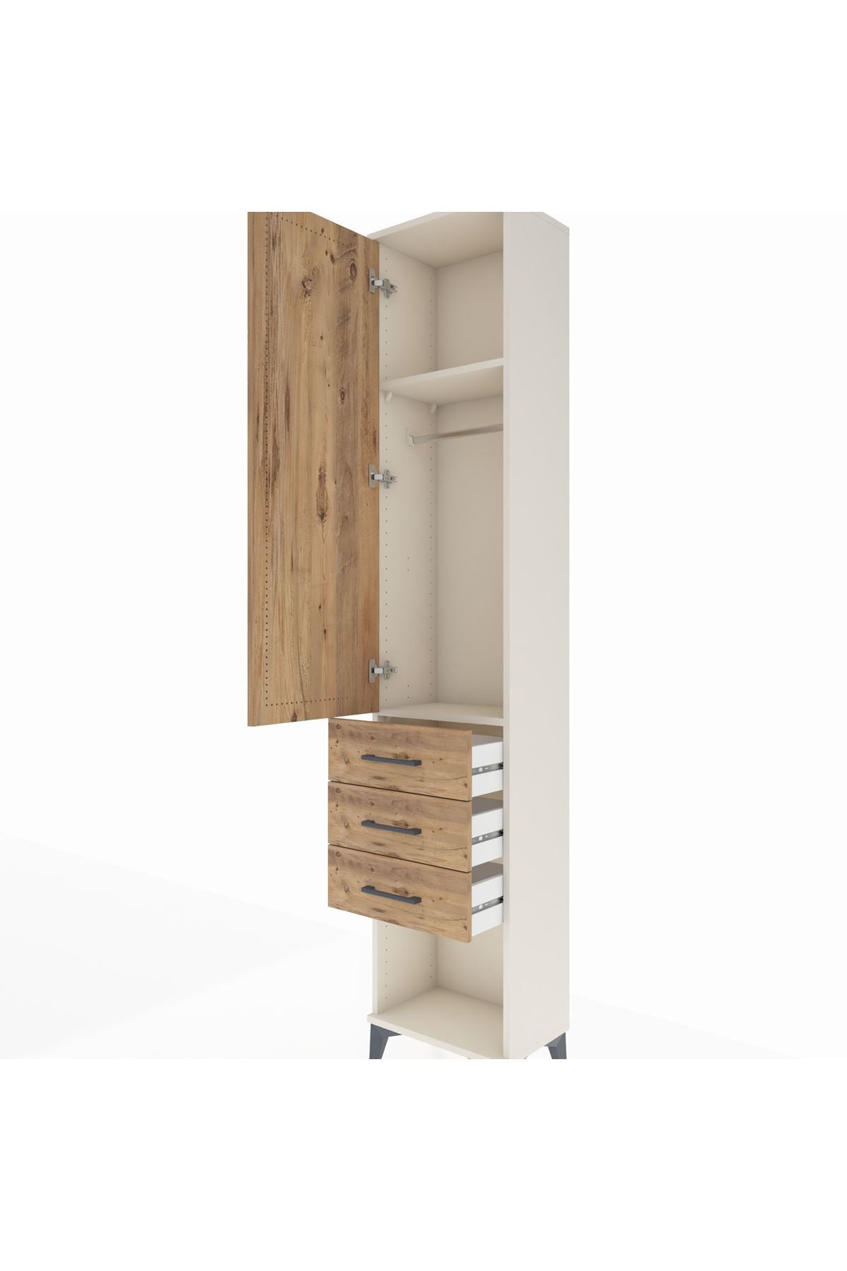 Arges Dolap 2 Raflı 3 Çekmeceli Tek Askılı 44x30x221 Aytaşı-Çam