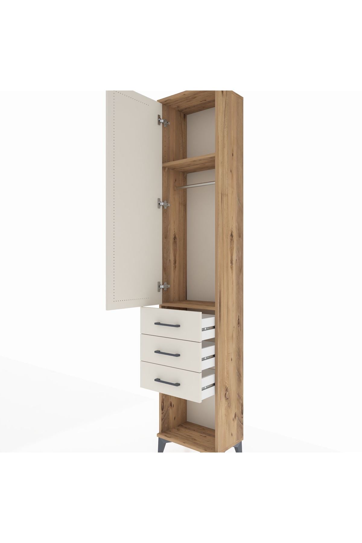 Arges Dolap 2 Raflı 3 Çekmeceli Tek Askılı 44x30x221 Çam-Aytaşı