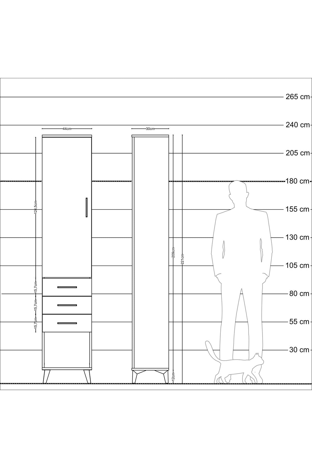 Arges Dolap 2 Raflı 3 Çekmeceli Tek Askılı 44x30x221 Çam-Aytaşı