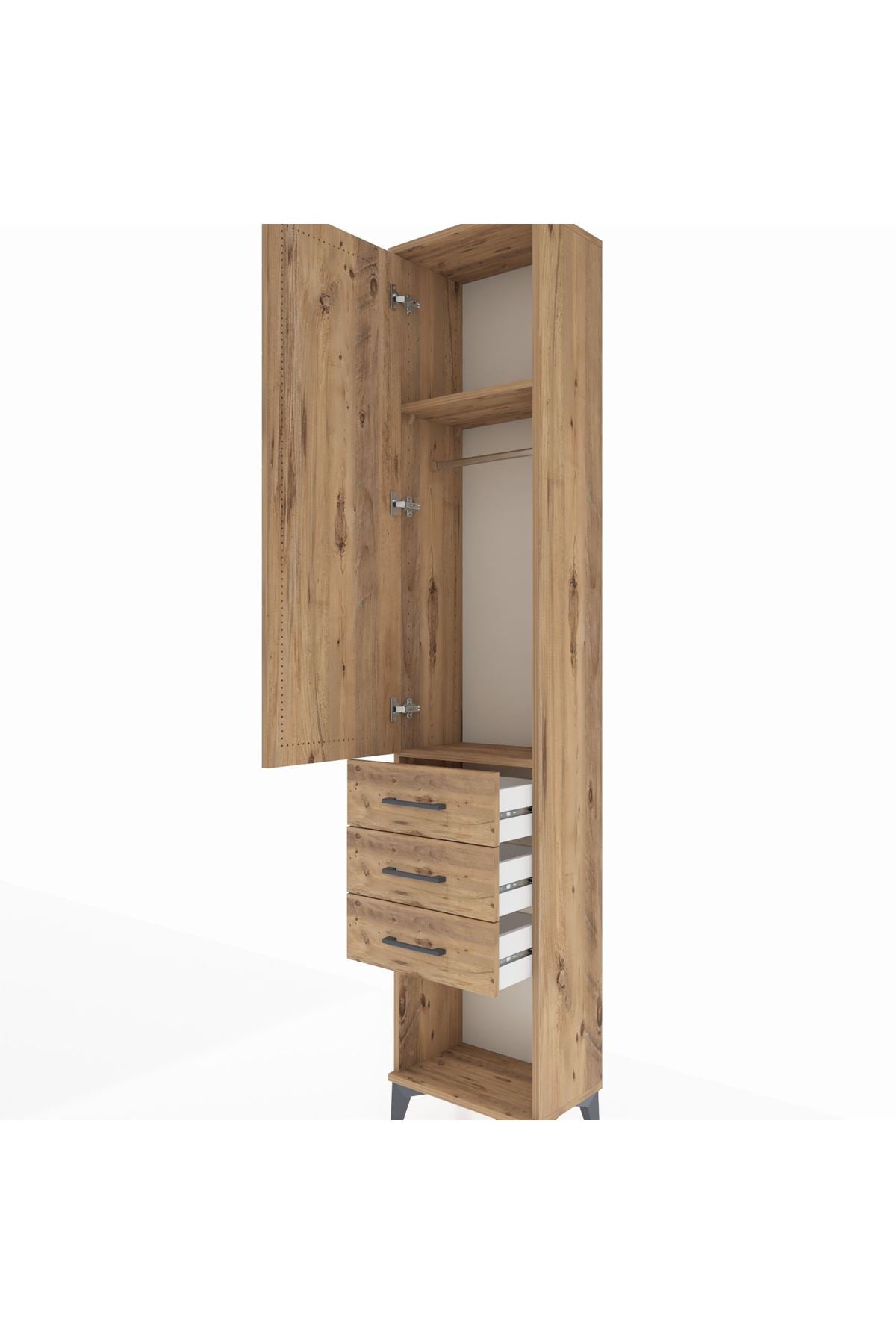 Arges Dolap 2 Raflı 3 Çekmeceli Tek Askılı 44x30x221 Çam-Çam