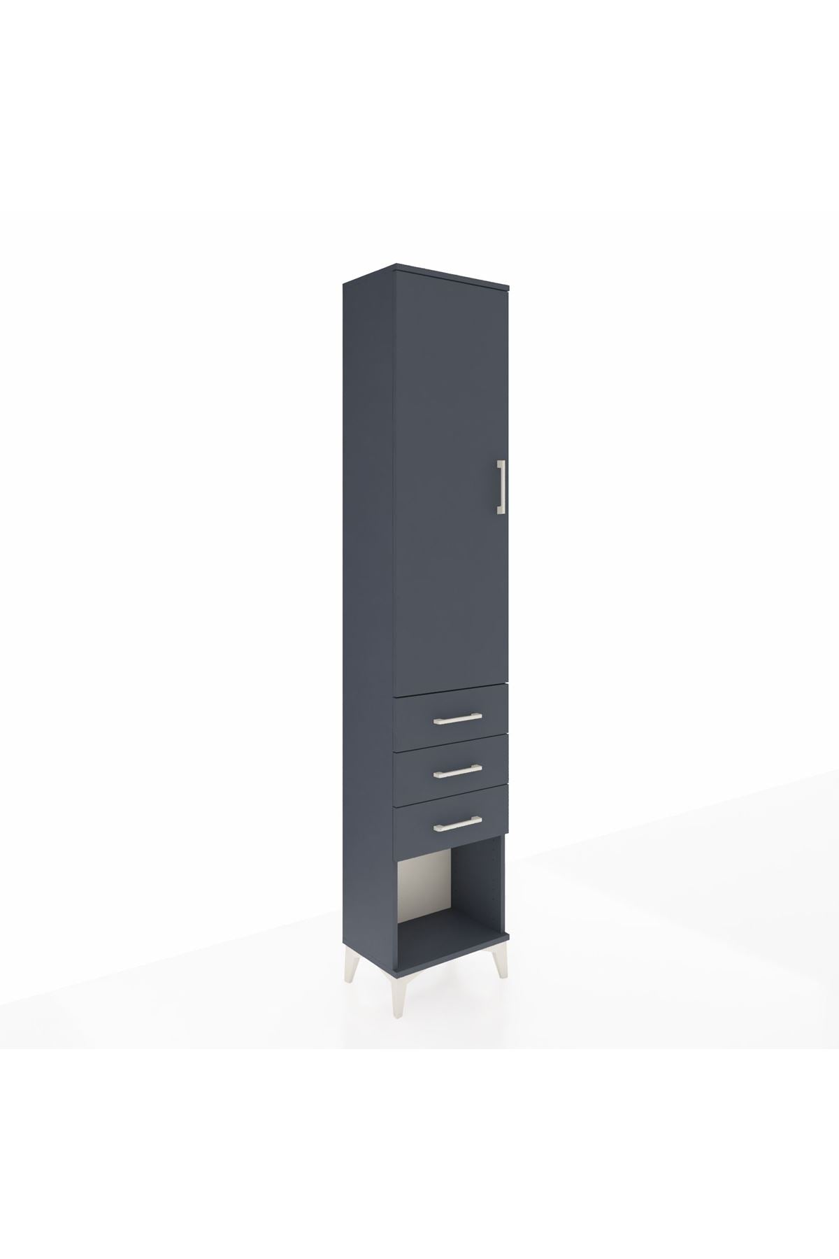 Arges Dolap 3 Raflı 3 Çekmeceli Tek Kapaklı 44x30x221 Antrasit-Antrasit