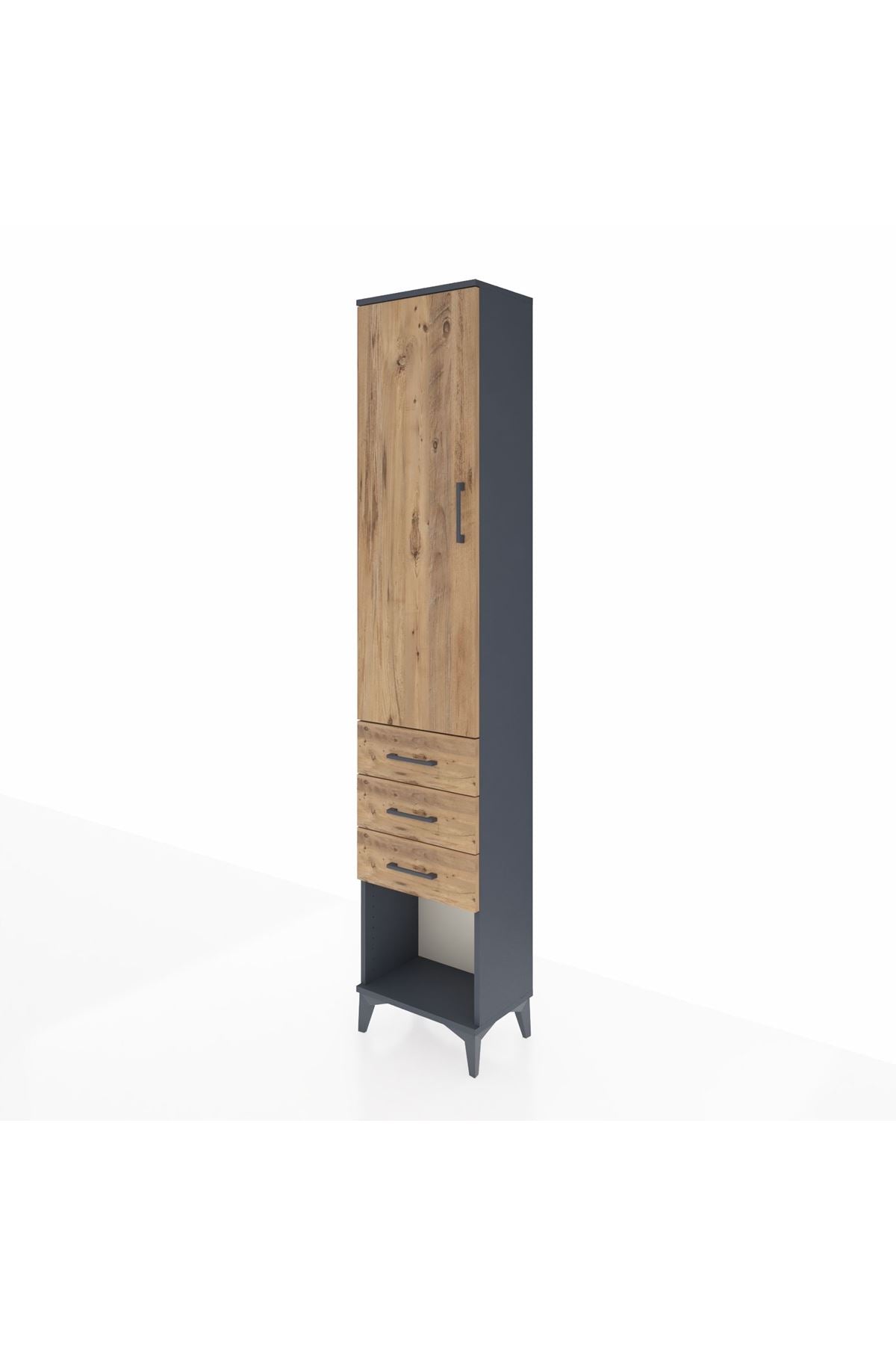 Arges Dolap 3 Raflı 3 Çekmeceli Tek Kapaklı 44x30x221 Antrasit-Çam