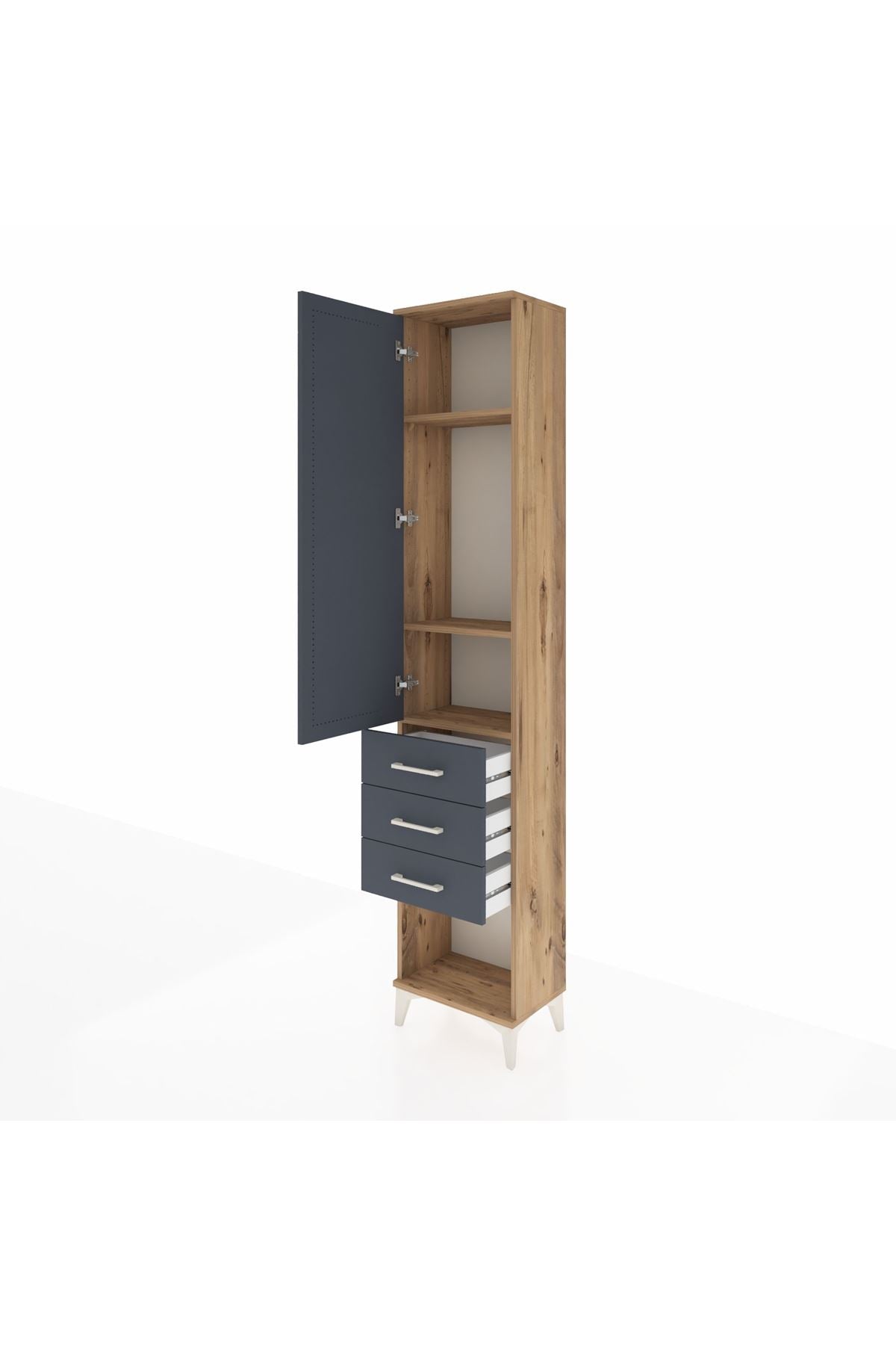 Arges Dolap 3 Raflı 3 Çekmeceli Tek Kapaklı 44x30x221 Çam-Antrasit