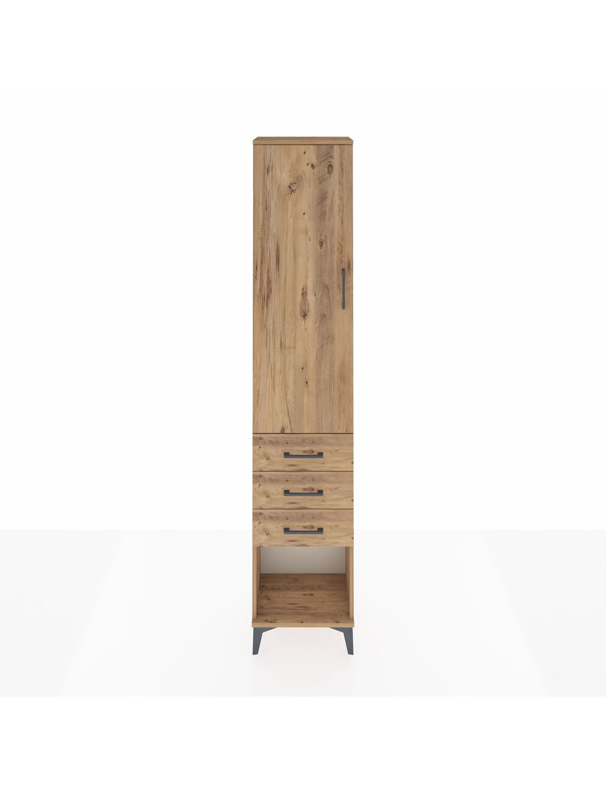 Arges Dolap 3 Raflı 3 Çekmeceli Tek Kapaklı 44x30x221 Çam-Çam