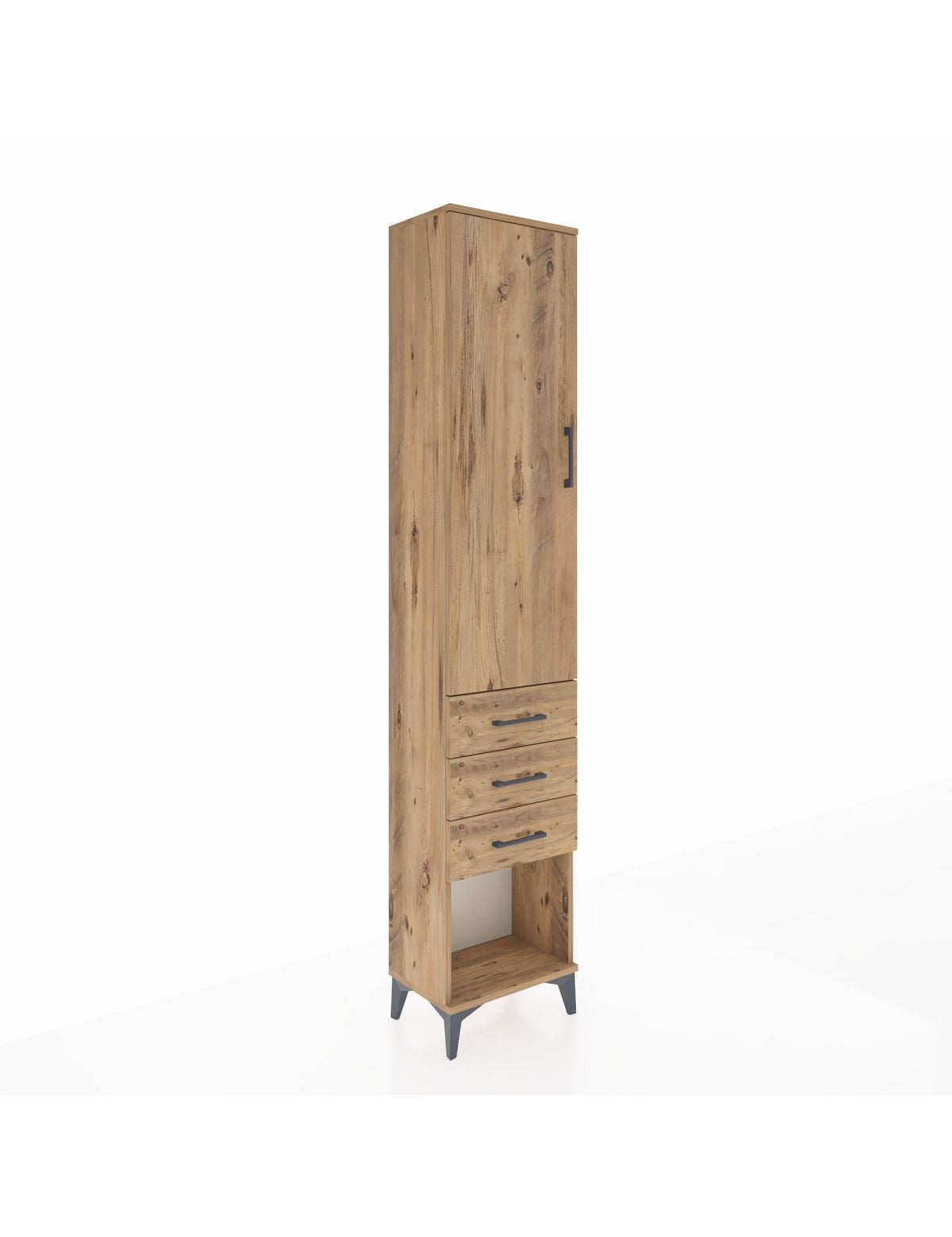 Arges Dolap 3 Raflı 3 Çekmeceli Tek Kapaklı 44x30x221 Çam-Çam