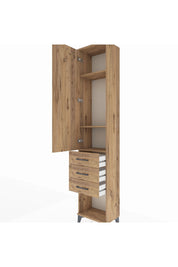 Arges Dolap 3 Raflı 3 Çekmeceli Tek Kapaklı 44x30x221 Çam-Çam