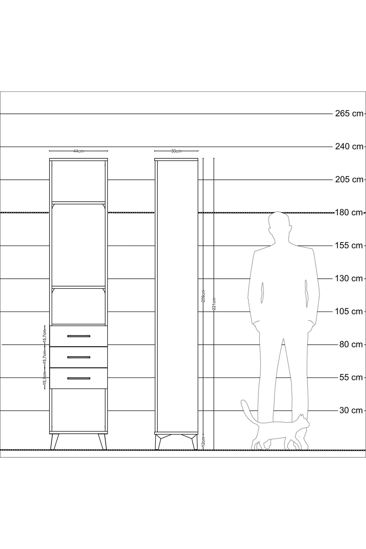 Arges Dolap 3 Raflı 3 Çekmeceli 44x30x221 Antrasit-Aytaşı