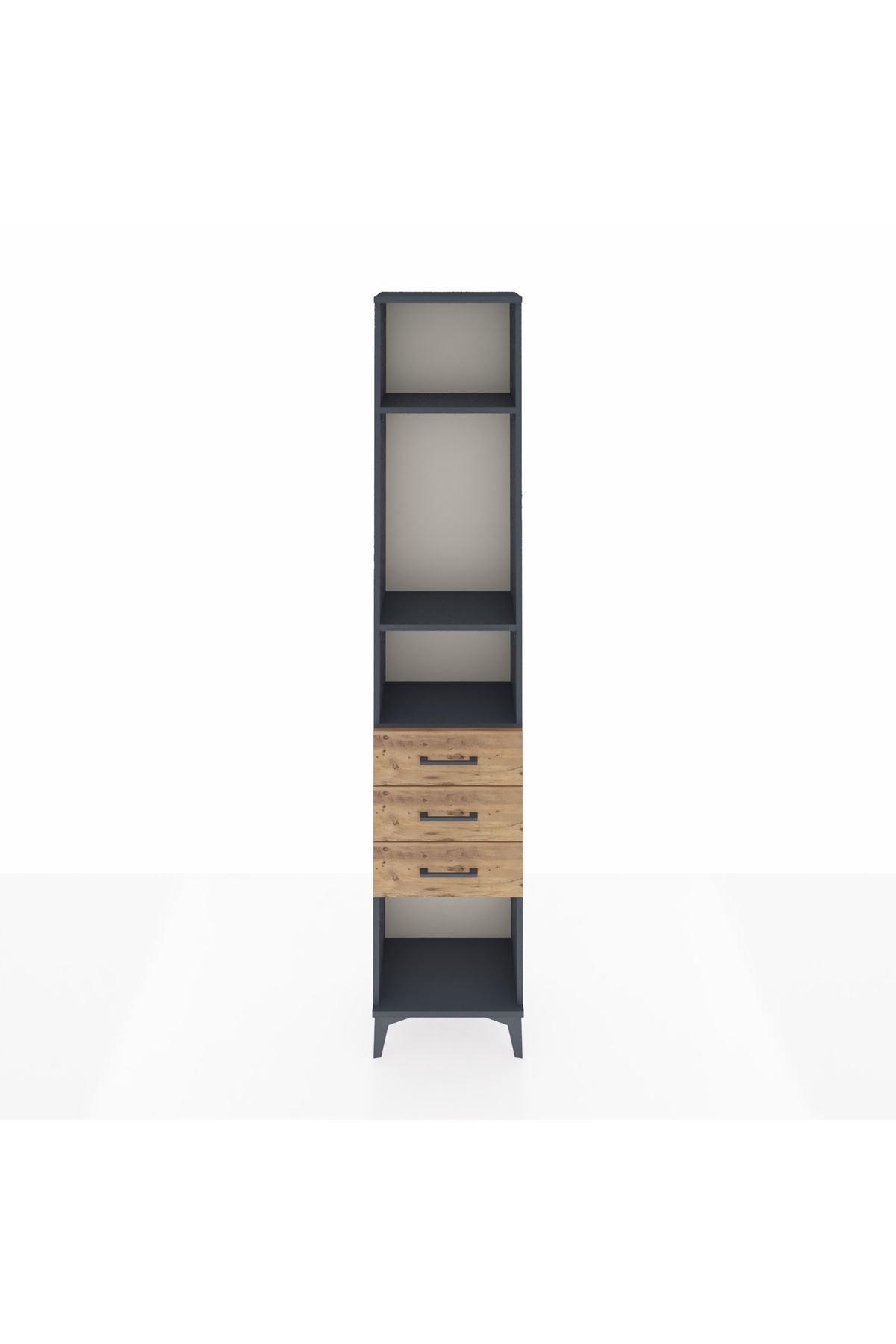 Arges Dolap 3 Raflı 3 Çekmeceli 44x30x221 Antrasit-Çam