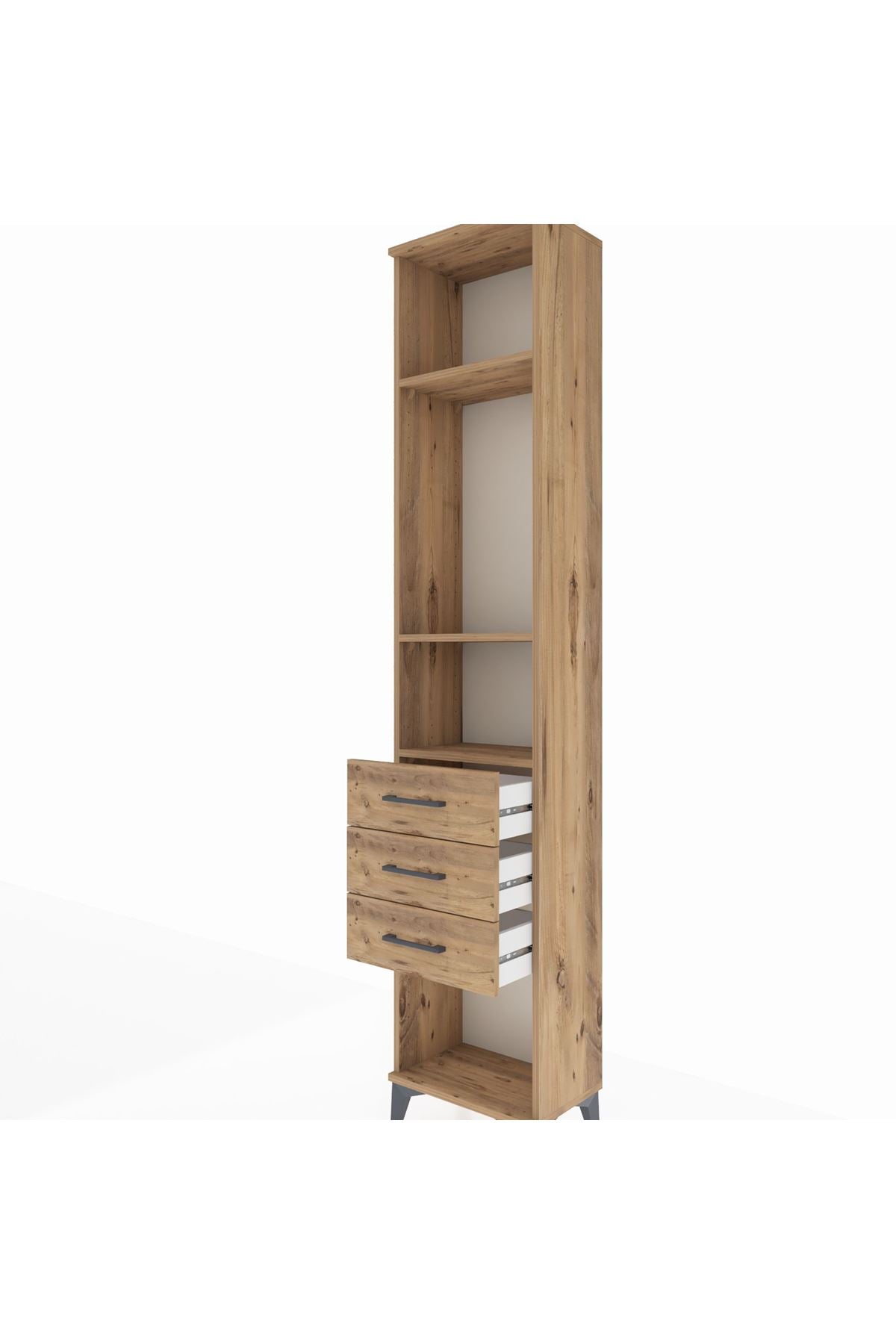 Arges Dolap 3 Raflı 3 Çekmeceli 44x30x221 Çam-Çam