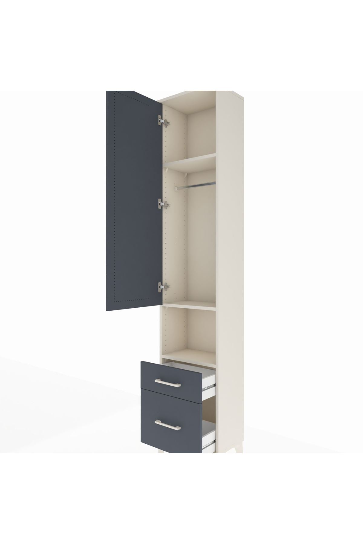 Arges Dolap 3 Raflı 2 Çekmeceli Tek Askılı 44x30x221 Aytaşı-Antrasit