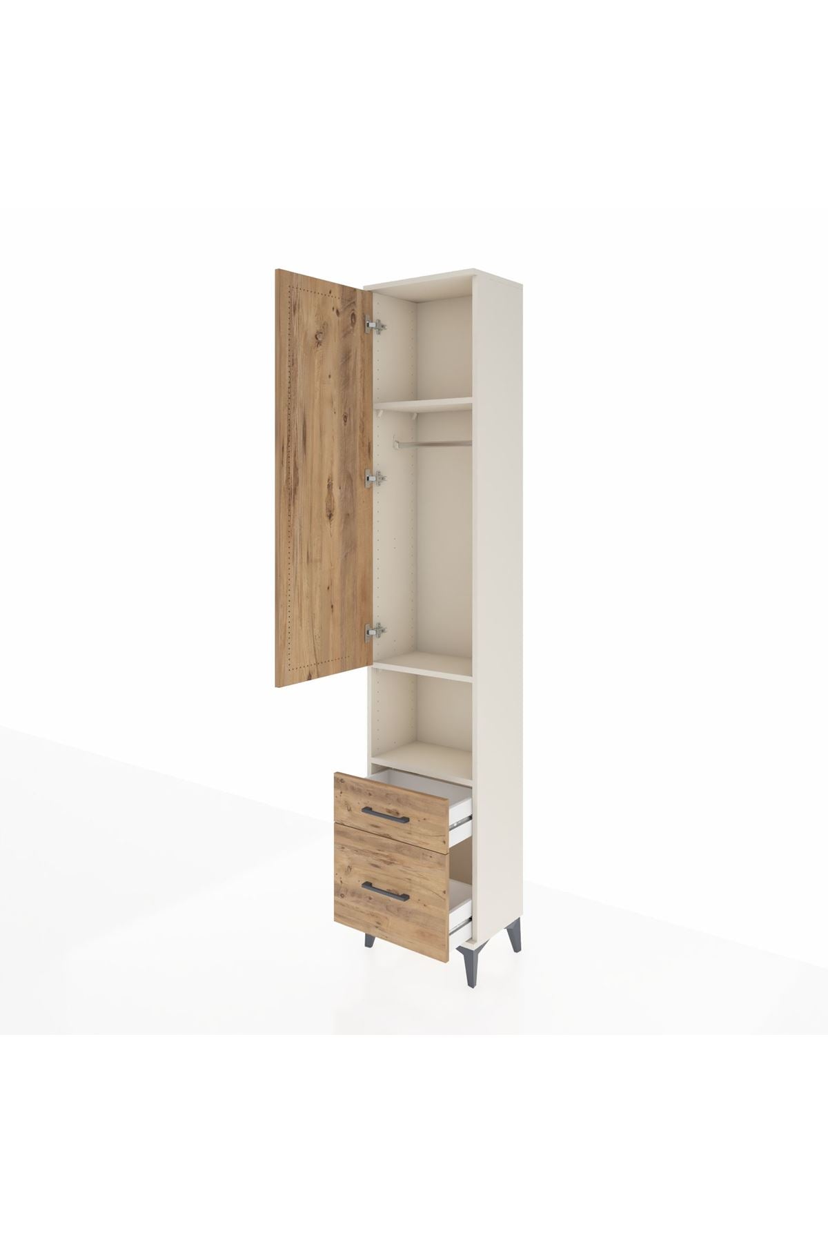 Arges Dolap 3 Raflı 2 Çekmeceli Tek Askılı 44x30x221 Aytaşı-Çam