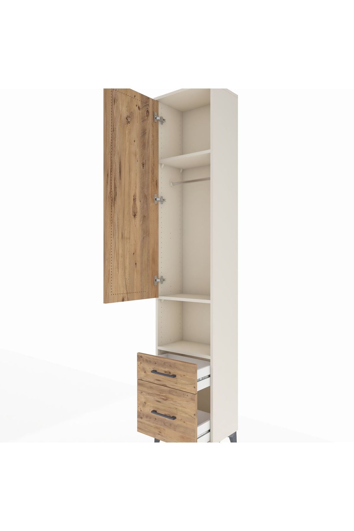 Arges Dolap 3 Raflı 2 Çekmeceli Tek Askılı 44x30x221 Aytaşı-Çam