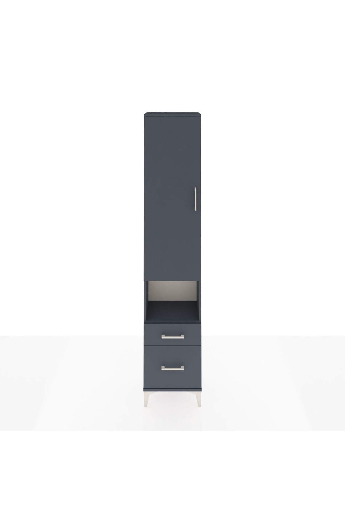 Arges Dolap 3 Raflı 2 Çekmeceli Tek Askılı 44x30x221 Antrasit-Antrasit