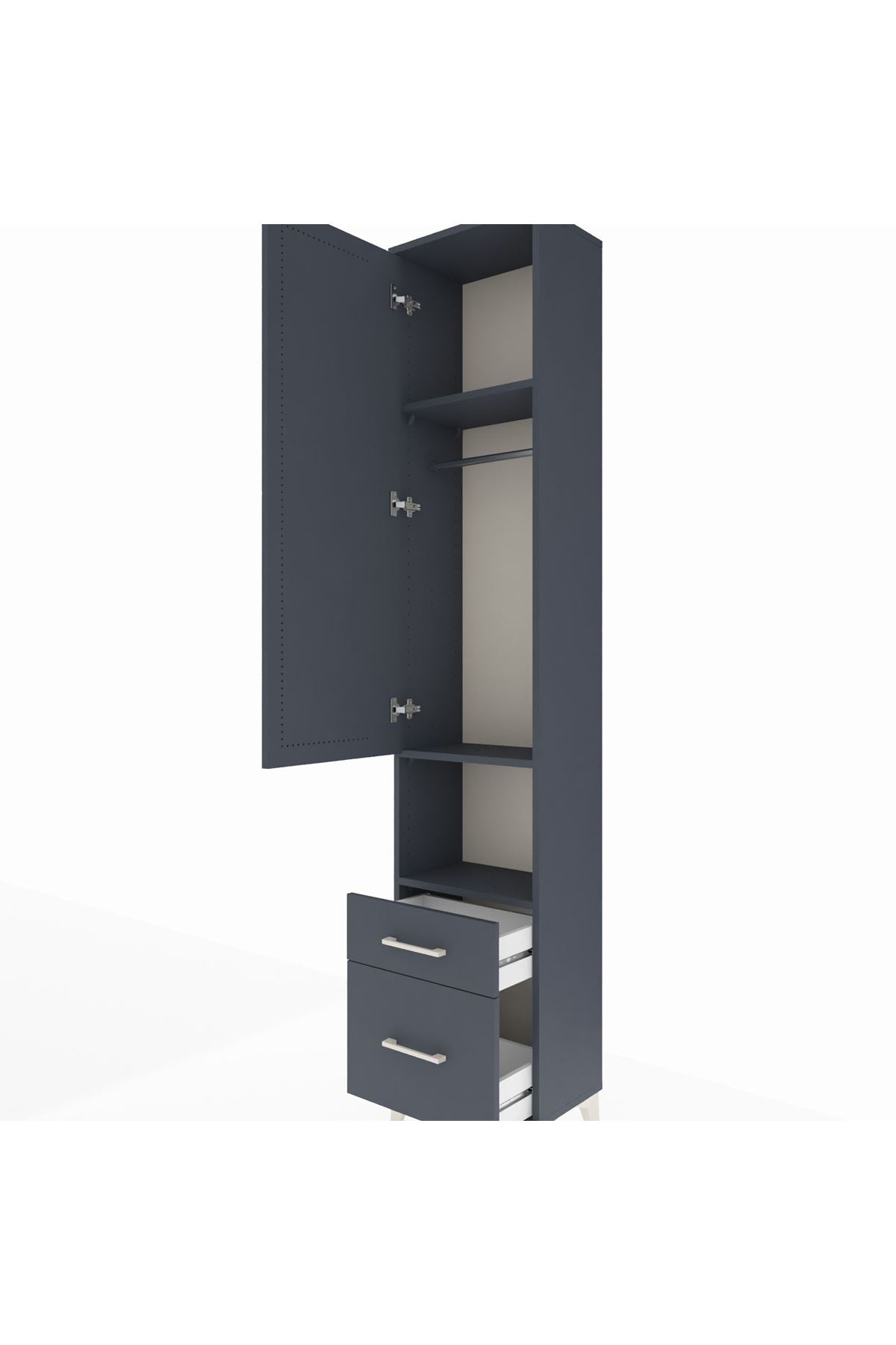 Arges Dolap 3 Raflı 2 Çekmeceli Tek Askılı 44x30x221 Antrasit-Antrasit