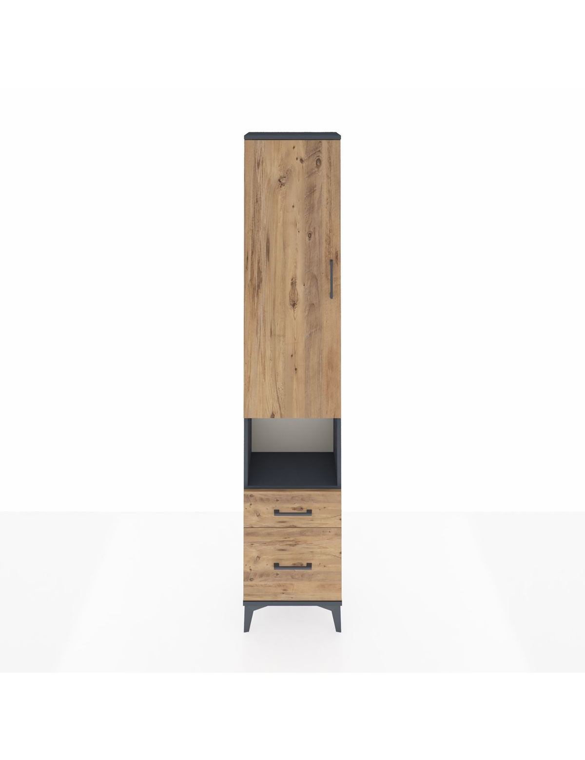 Arges Dolap 3 Raflı 2 Çekmeceli Tek Askılı 44x30x221 Antrasit-Çam