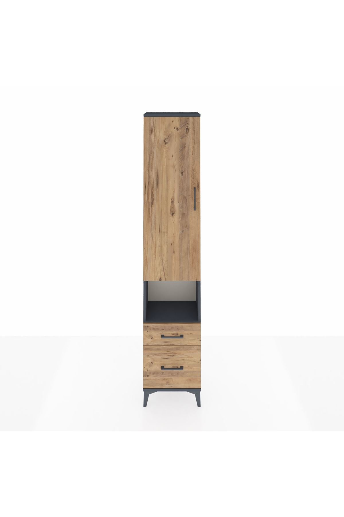 Arges Dolap 3 Raflı 2 Çekmeceli Tek Askılı 44x30x221 Antrasit-Çam