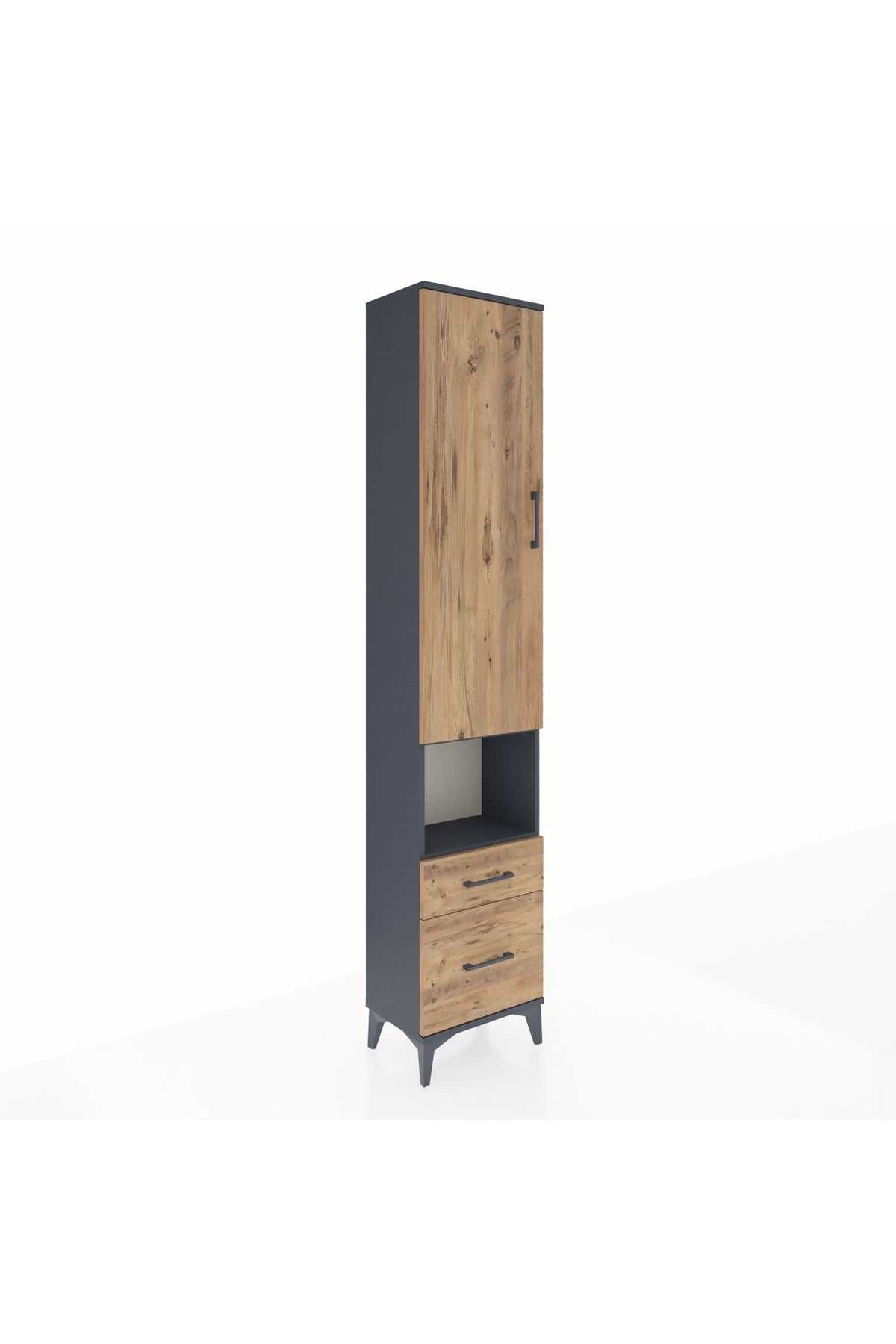 Arges Dolap 3 Raflı 2 Çekmeceli Tek Askılı 44x30x221 Antrasit-Çam