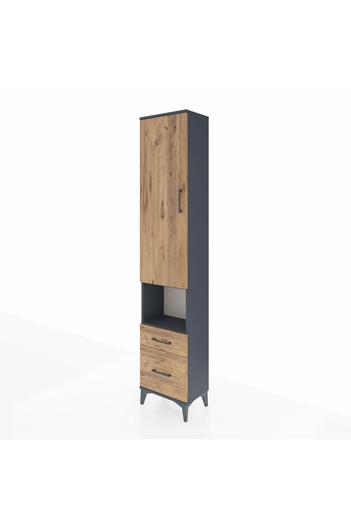 Arges Dolap 3 Raflı 2 Çekmeceli Tek Askılı 44x30x221 Antrasit-Çam