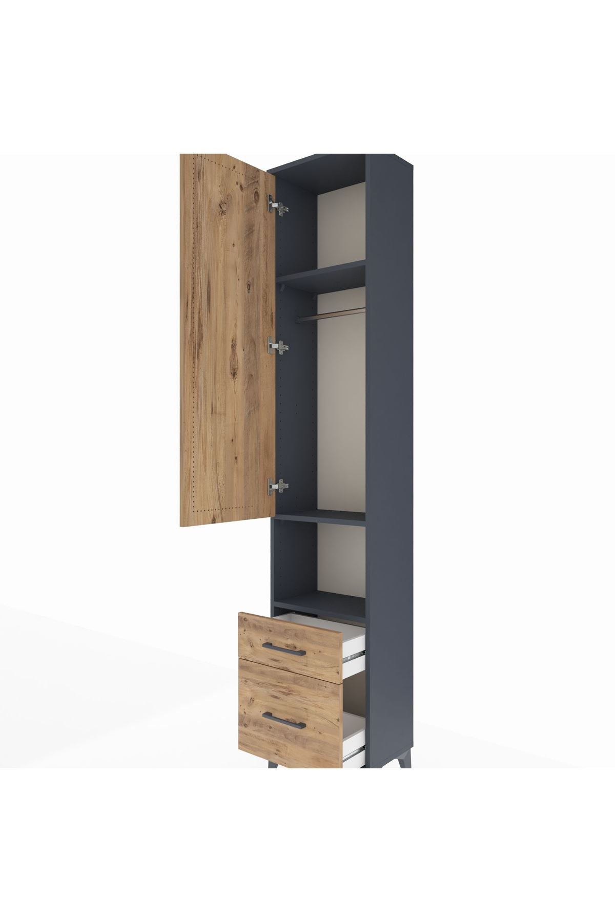 Arges Dolap 3 Raflı 2 Çekmeceli Tek Askılı 44x30x221 Antrasit-Çam