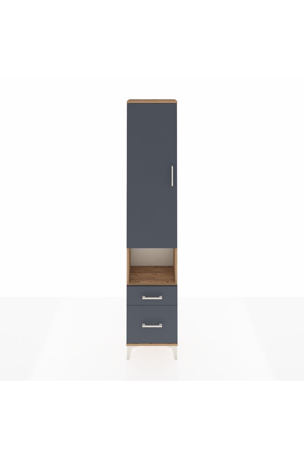 Arges Dolap 3 Raflı 2 Çekmeceli Tek Askılı 44x30x221 Çam-Antrasit