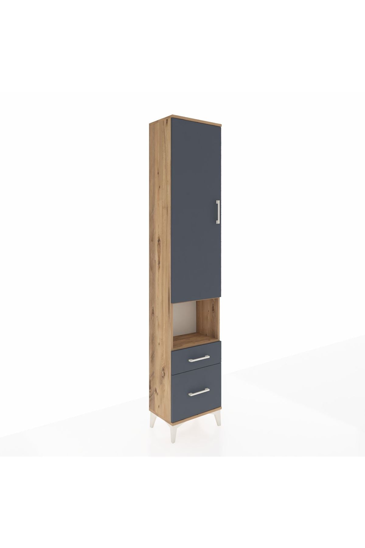 Arges Dolap 3 Raflı 2 Çekmeceli Tek Askılı 44x30x221 Çam-Antrasit