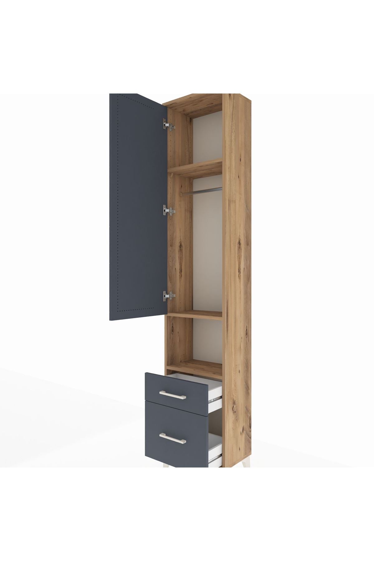 Arges Dolap 3 Raflı 2 Çekmeceli Tek Askılı 44x30x221 Çam-Antrasit