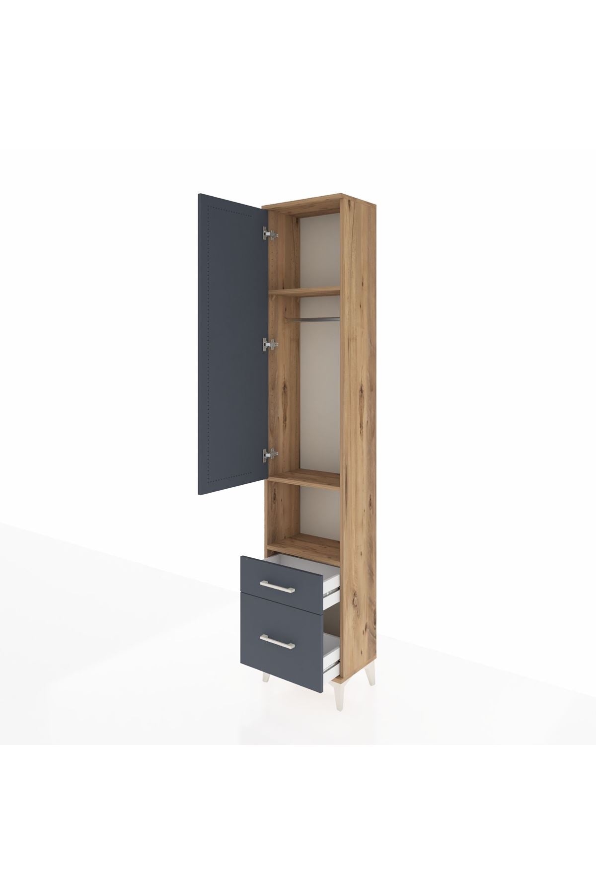 Arges Dolap 3 Raflı 2 Çekmeceli Tek Askılı 44x30x221 Çam-Antrasit