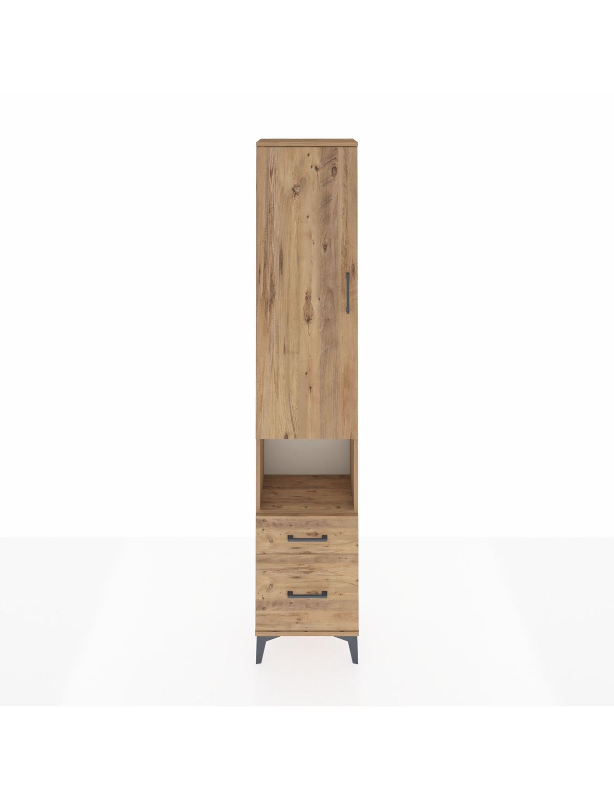 Arges Dolap 3 Raflı 2 Çekmeceli Tek Askılı 44x30x221 Çam-Çam