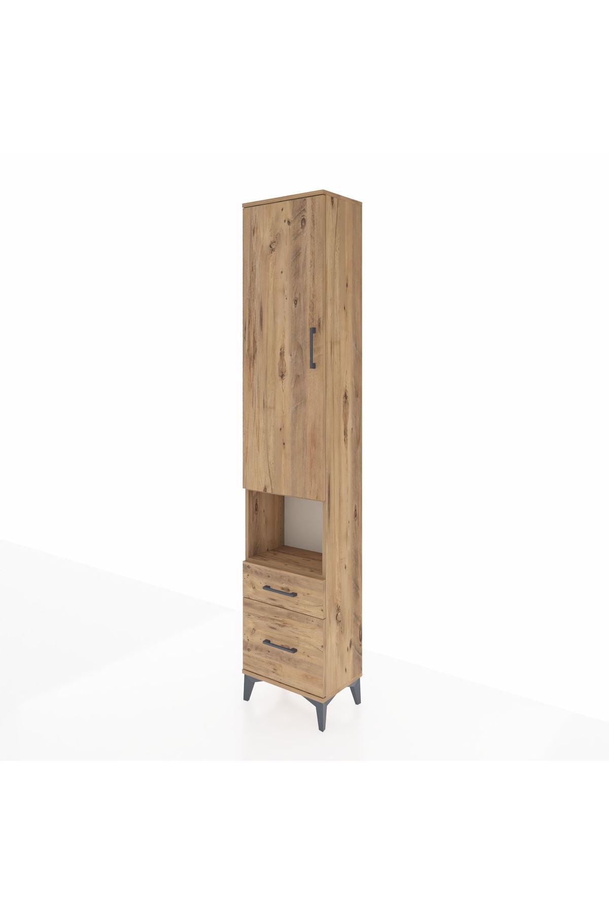 Arges Dolap 3 Raflı 2 Çekmeceli Tek Askılı 44x30x221 Çam-Çam